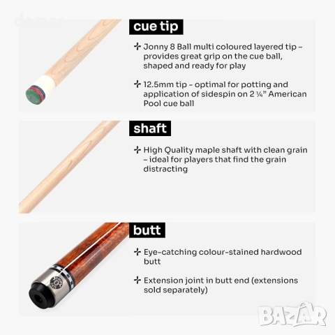 IRONWEAVE 148 см билярдна щека от две части, 12,5 мм многослоен кожен връх, мек калъф, снимка 3 - Други спортове - 53813633