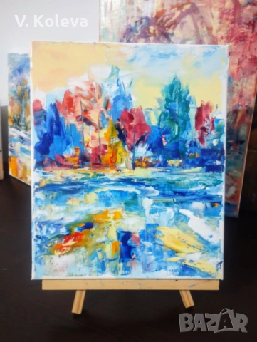 Абстрактна, авторска, ръчно рисувана картина. Маслени бои върху платно, снимка 2 - Картини - 52811561