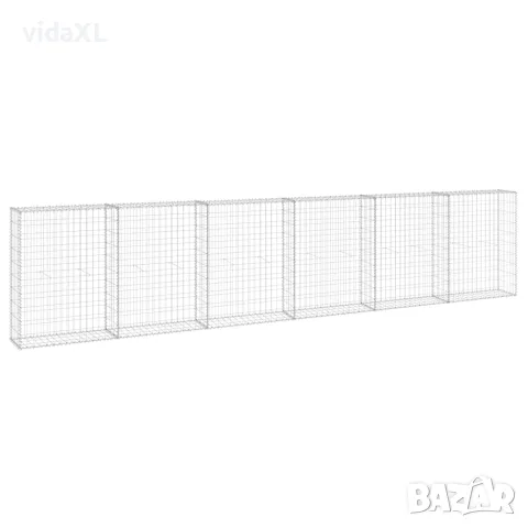 vidaXL Габионна стена с капаци, поцинкована стомана, 300x30x100 см