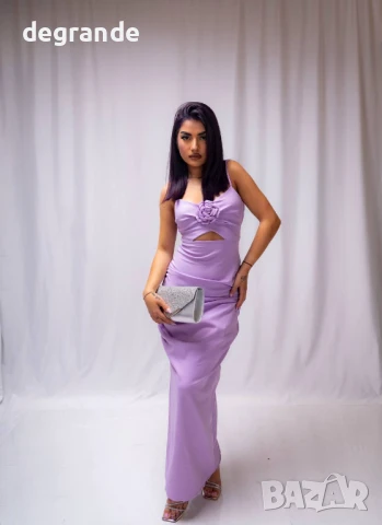 Лилава дълга рокля с роза, снимка 5 - Рокли - 50908038