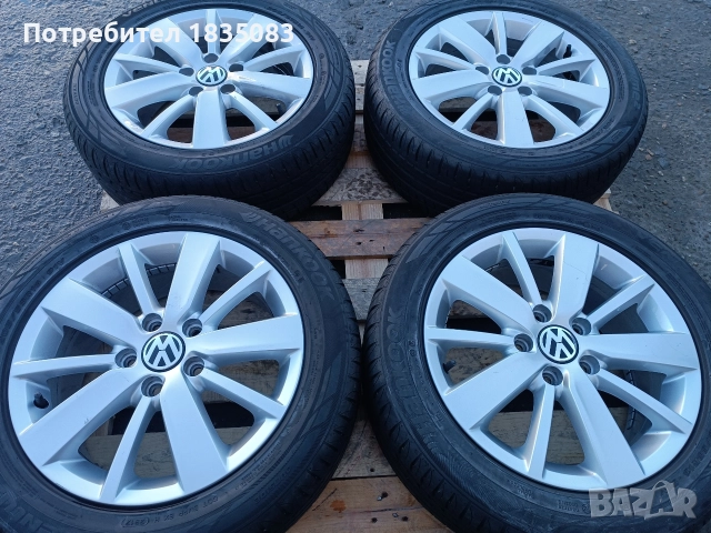 Лети джанти 16ки 5х112 VW + летни гуми 205/55/16 Hankook, снимка 3 - Гуми и джанти - 52866696
