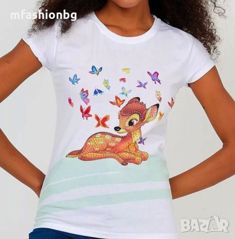 Дамски тениски с принт и камъчета, снимка 3 - Тениски - 35830320