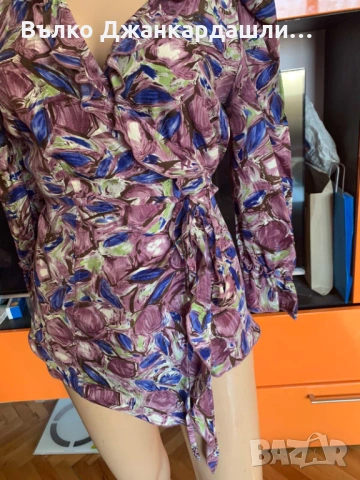 Копринена риза Stefanel ( тип прегърни ме), размер S/M, снимка 3 - Ризи - 53150969