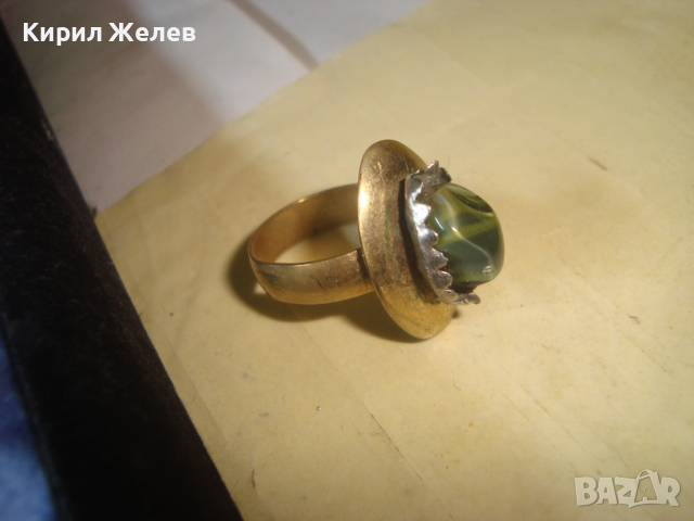 СТАРИНЕН МЕДЕН с ДЪЛБОКА ПОЗЛАТА СКЪПОЦЕНЕН ПРЪСТЕН с ПОЛИРАН НАТУРАЛЕН ЯСПИС РЪЧНА ИЗРАБОТКА 22219, снимка 3 - Антикварни и старинни предмети - 36422773