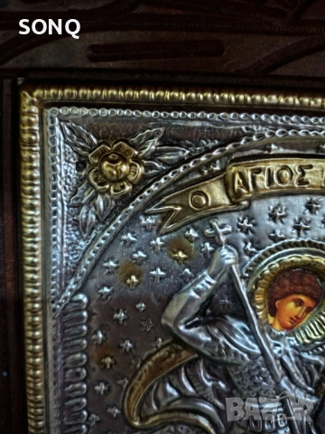 Стара Посребрена Икона На Свети Георги, снимка 3 - Икони - 52510957