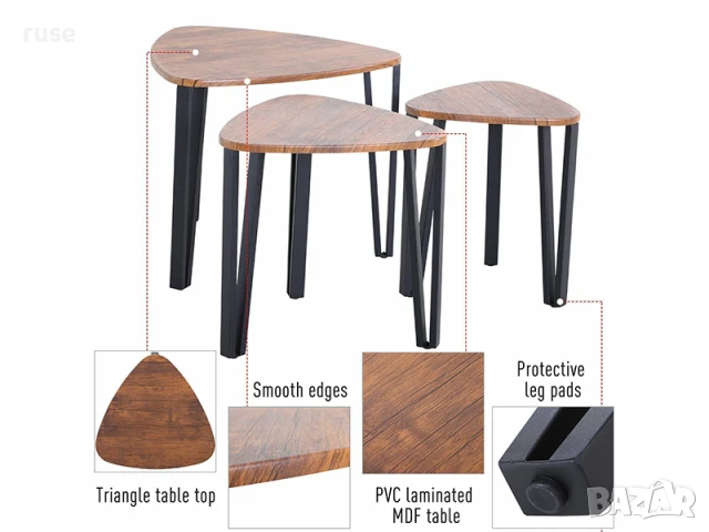 НОВИ! Комплект 3 броя холни маси модерен дизайн МДФ и стомана, снимка 3 - Маси - 50540965