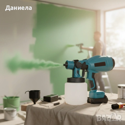 Акумулаторен и безжичен пистолет за боядисване с 2 батерии 21V, снимка 4 - Други инструменти - 53566560