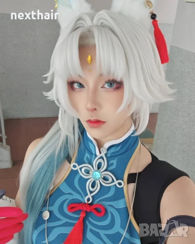 Аниме косплей бяла перука с подвижна опашка Star Rail Feixiao, снимка 3 - Аксесоари за коса - 50781578