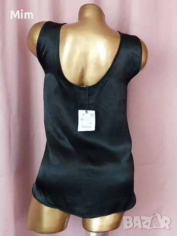 ZARA 2XL Черен сатенен потник / топ/, снимка 3 - Корсети, бюстиета, топове - 52427838