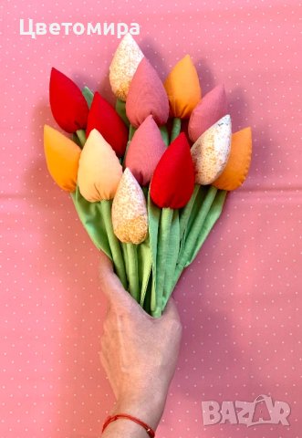 Лалета от плат / Текстилни цветя, снимка 2 - Декорация за дома - 41228247