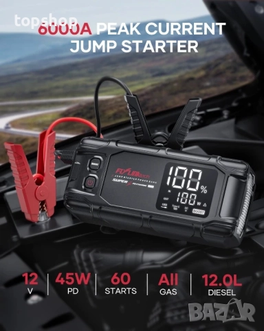 ЧИСТО НОВ джъмп стартер FLYLINKTECH BD10 - 6000A / 26800mAh Преносим стартер за кола с двойно USB..., снимка 9 - Аксесоари и консумативи - 51597996