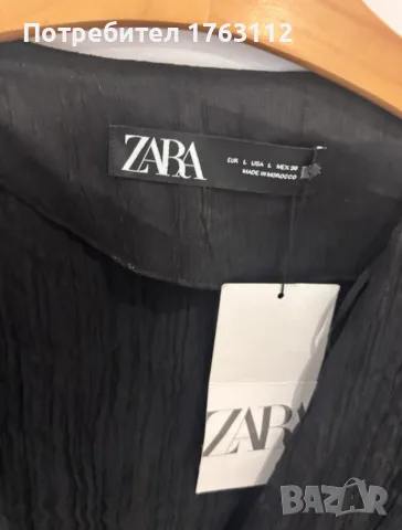 Zara черна текстурирана блуза кимоно с връзка отпред, размер L, нова с етикети, снимка 2 - Блузи с дълъг ръкав и пуловери - 55779282