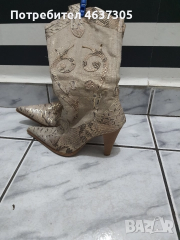 маркови бежави златисти ботуши с шарка, снимка 3 - Дамски ботуши - 52941541