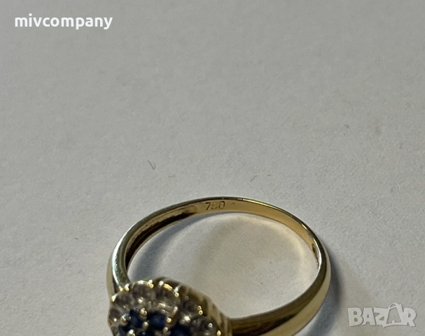 Златен пръстен с диаманти 4.02гр.18К+сертификат, снимка 4 - Пръстени - 53636185