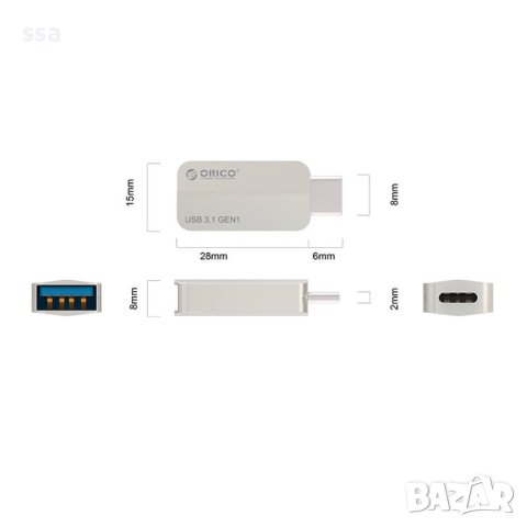 Orico адаптер Adpater OTG USB 3.1 Type C to Type A/F, Metal - CTA2-SV  - 24 месеца гаранция, снимка 7 - USB кабели - 41288843