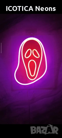 😱 LED Неонова Крещяща Маска – Червено и Лилаво | ICOTICA, снимка 3 - Лед осветление - 53526004