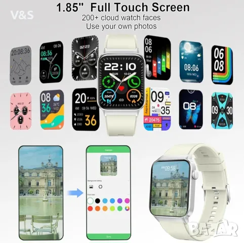 Смарт часовник за мъже, жени, 1,85" смарт часовник (отговаряне/осъществяване на повикване), IP68 вод, снимка 4 - Смарт часовници - 47907196