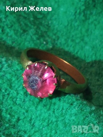 СТАРИНЕН БРОНЗОВ СКЪПОЦЕНЕН РЕТРО АРТ ПРЪСТЕН с АМЕТИСТ 19630