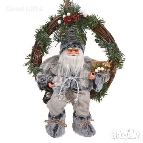 Коледен венец с Дядо Коледа с фенер, 36см 