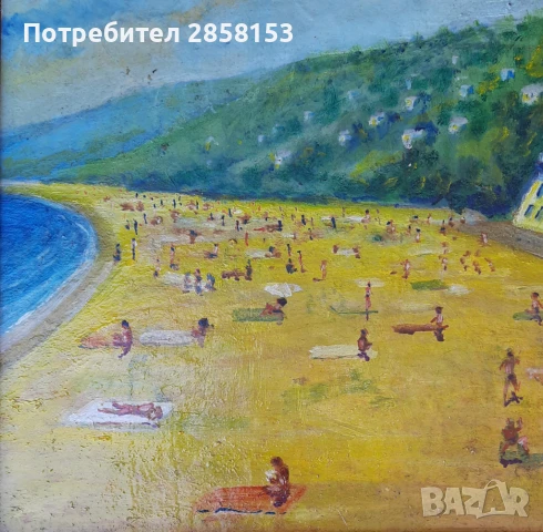 Стара картина морски пейзаж  ,масло върху картон., снимка 3 - Картини - 50909987