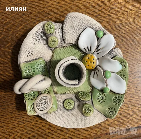 Авторска ръчна Българска керамика. Свещник, снимка 5 - Декорация за дома - 56222102
