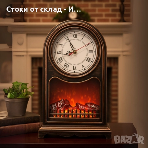 Винтидж настолен часовник с LED камина – уют и стил в едно, снимка 4 - Стенни часовници - 51778389