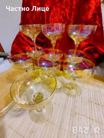 Комплект Разкошни Старинни Стъклени Чаши Калиево Стъкло, снимка 6 - Колекции - 42380072