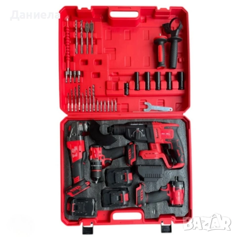 Комплект 4 в 1 акумулаторен перфоратор, гайковерт, винтоверт и ъглошлайф 36V 8A , снимка 3 - Куфари с инструменти - 53779836