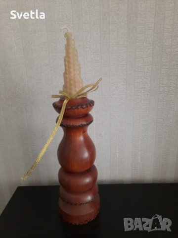 Ретро свещник от дърво, арт изработка, снимка 3 - Декорация за дома - 39679755