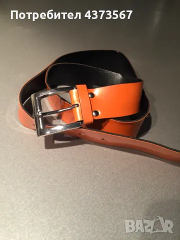 Оранжев дамски колан от синтетичен материал със сребриста тока , снимка 1