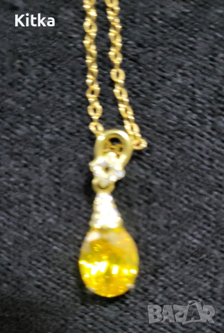 Колие с жълт цитрин форма сълза, снимка 5 - Колиета, медальони, синджири - 33292493