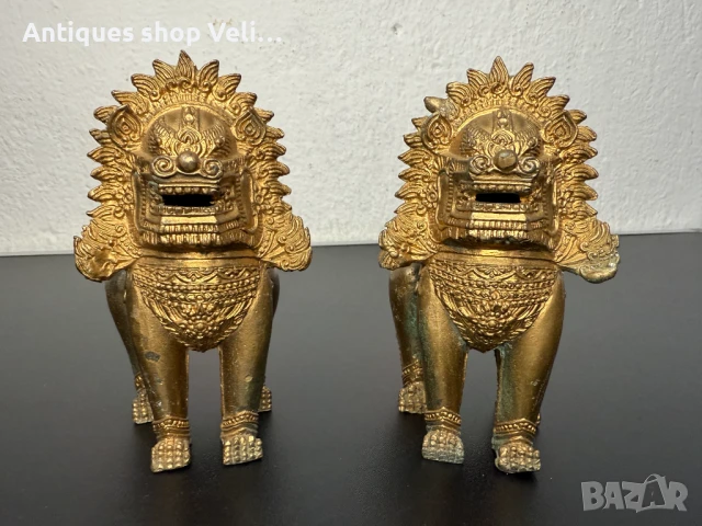 Китайски бронзови кучета Foo dog №7236 , снимка 2 - Антикварни и старинни предмети - 51094561