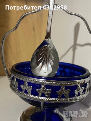 Vintage.1970г. Cobalt Blue Glass Mayell England. Захарница., снимка 4 - Антикварни и старинни предмети - 52228679