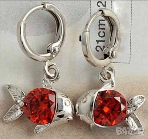 Детски обеци рибки от 9к бяло попълнено злато с алени цирконии 20 лв., снимка 2 - Обеци - 51770899