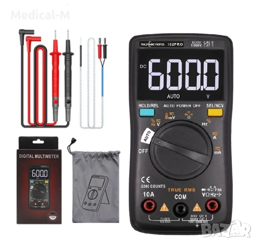 RM102Pro multimeter мултиметър – 6000 отчета, подсветка, AC/DC амперметър, волтметър, измерване на 