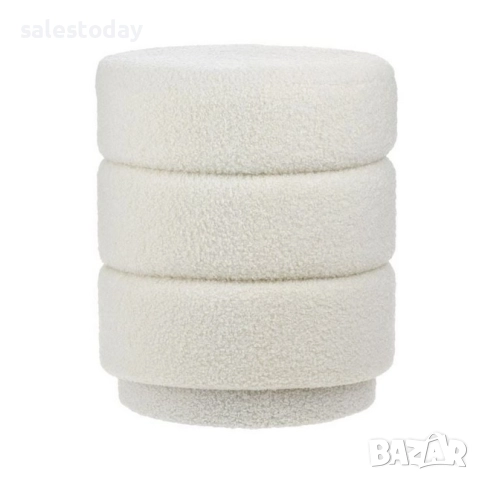 Табуретка пуф с цилиндрична форма, бял, снимка 2 - Столове - 51844953