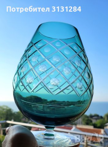 Кристална ваза гравирана зелена Германия 60-те години, снимка 5 - Антикварни и старинни предмети - 41116639