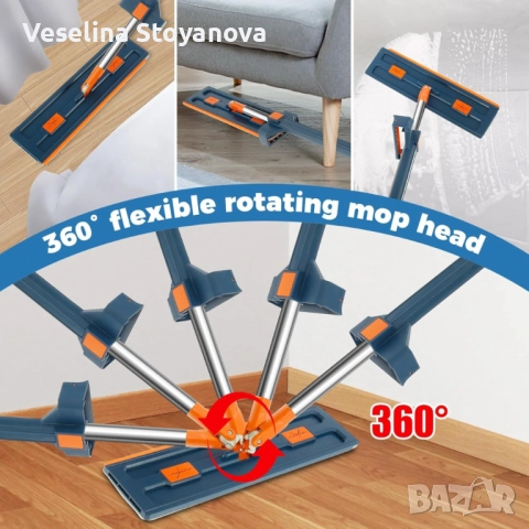 Комплект моп с 360° въртене и сгъваема кофа – Професионално и безконтактно почистване у дома, снимка 3 - Мопове, кофи, четки и метли - 52733699