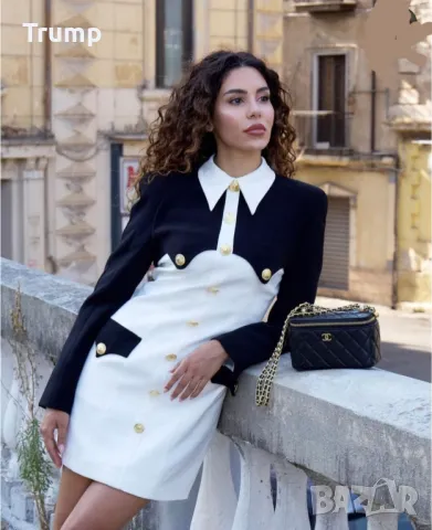 Неотразима в празничните вечери! Елегантна къса рокля в бяло и черно