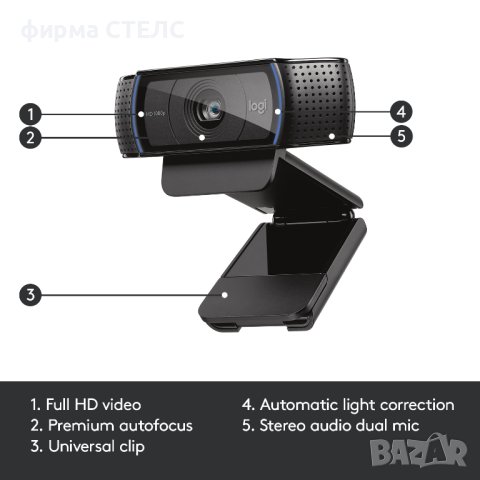 Web камера Logitech HD Pro C920, Fulll HD, Черна, снимка 4 - HD камери - 41206188