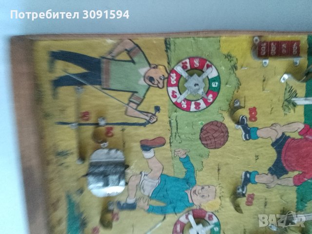 Винтидж дъска за игра на пинбол 63.см(600 мм), футболна ретро дървена игра на пинбол от 1960 г.,  - , снимка 5 - Антикварни и старинни предмети - 41534119