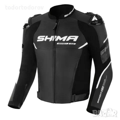 Топ Цена Кожено мото яке SHIMA BANDIT 2.0Black/White всички протектори, снимка 2 - Аксесоари и консумативи - 49064891
