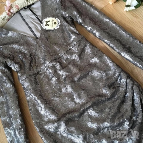 Разпродажба! Рокля с пайети пайетена рокля официална рокля дълъг ръкав черна сребърна златна Нова, снимка 15 - Рокли - 52881401