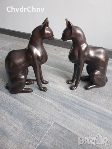 38см-10кг Risner статуетки/2бр чифт бронзови скулптури/фигури на египетски котки, снимка 2 - Статуетки - 52679843