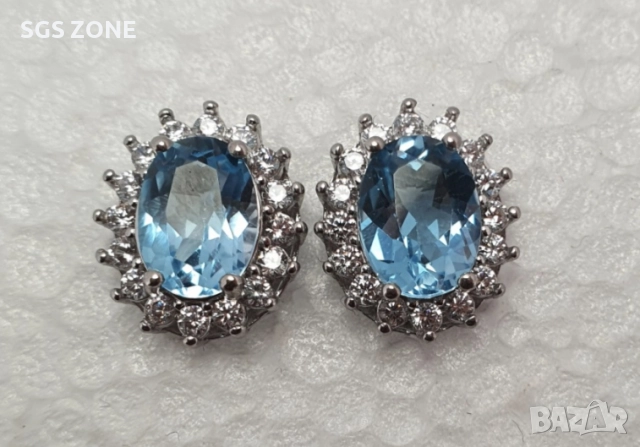 СРЕБЪРНИ ОБЕЦИ С НАТУРАЛЕН ТОПАЗ, снимка 2 - Обеци - 52360952