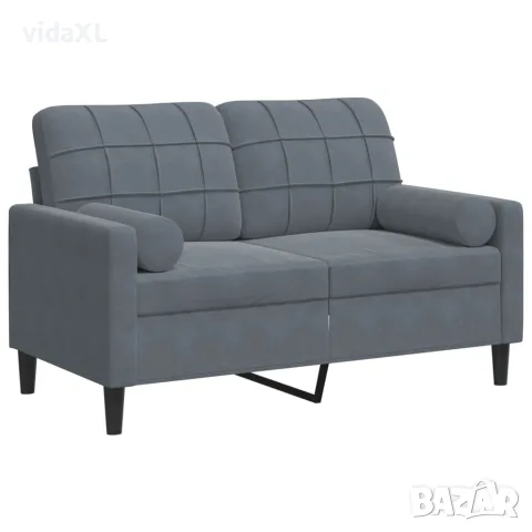 vidaXL 2-местен диван с декоративни възглавници тъмносив 120 см кадифе