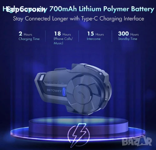 Мотоциклетна комуникационна система BETOWEY B2X, двойна (2 слушалки), Bluetooth интерком за каска, снимка 2 - Аксесоари и консумативи - 50716466