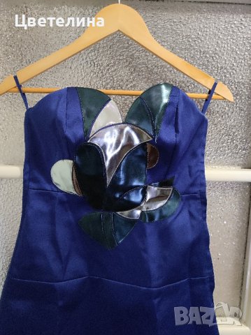 Елегантна синя сатенена рокля размер S/36 цена 84 лв., снимка 2 - Рокли - 42621899