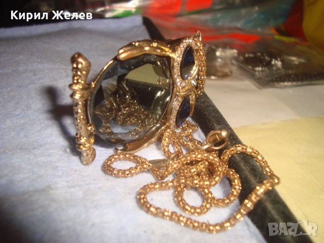 ПОЗЛАТЕНО КОЛИЕ МЕДАЛЬОН КРИСТАЛЕН БУХАЛ ВИНТИДЖ АРТ БИЖУ 24838, снимка 8 - Колиета, медальони, синджири - 36064036