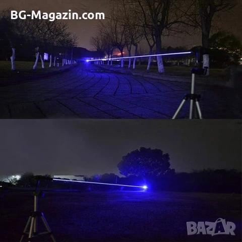 Мощен акумулаторен син лазер 5000mW пойнтер с приставки и предпазни очила пали гори пука балон, снимка 5 - Друга електроника - 51040645